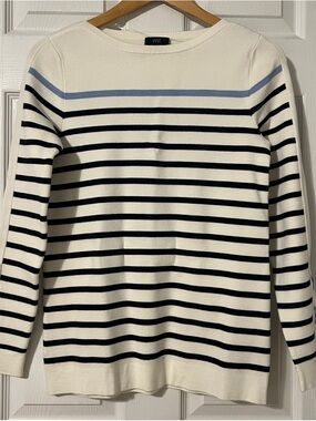 Yest Cream & Navy Striped Boatneck Sweater -  S